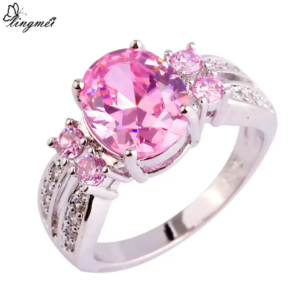 New Fashion Jewelry Elegant Endearing Square Cut Pink White Cubic Ziconia Silver