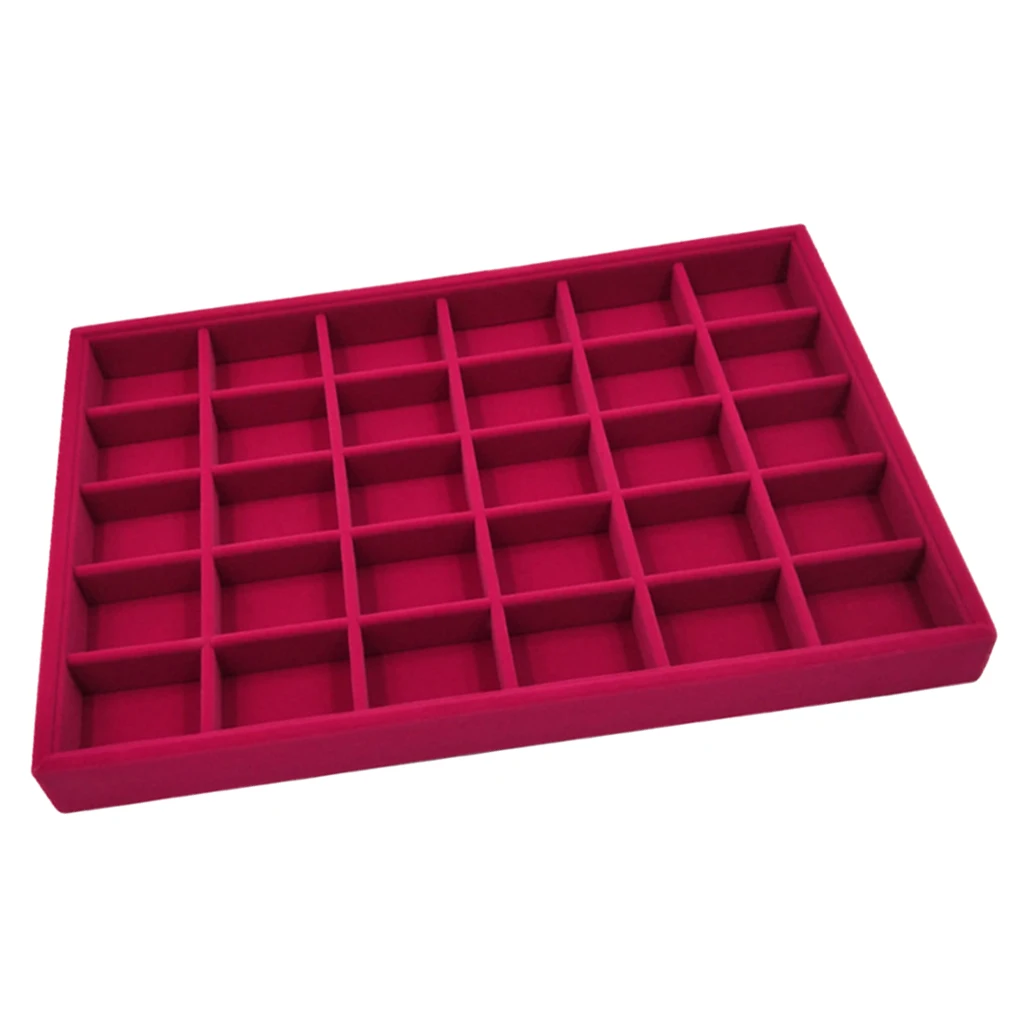  Rose Pink Velvet Jewelry Display Organizer Box Tray Showcase For Pendant Earring Necklace 12/24/30 Grids