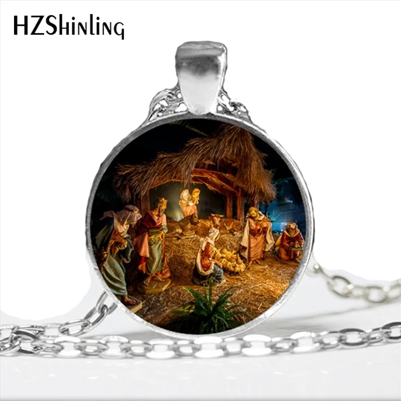 

2017 New Arrival Virgin Mary Jesus Spiritual Necklace Christmas Jewelry Mary Birth of Jesus Glass Dome Necklace for Women
