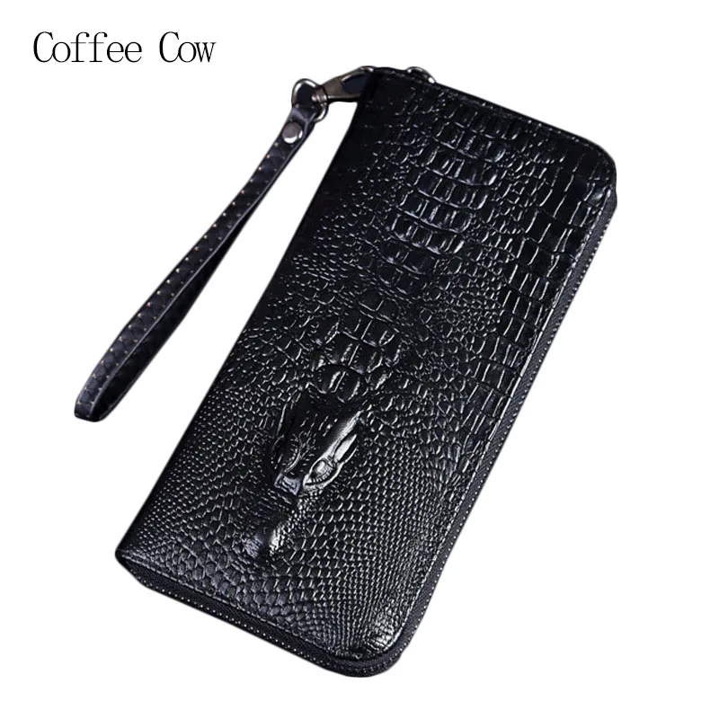  Men's Top Genuine Leather Crocodile Business Long Clutch Wallet,Male's Multifunction Handbag With Belt Card Coin Phone Purse 