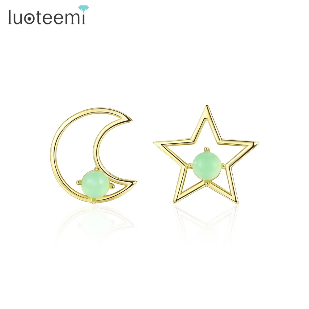 

LUOTEEMI Fashion Star & Moon Shaped Australia Cube Crystal Stud Earrings for Women Lovely Bubble Stud Earring Silver 925 Jewelry