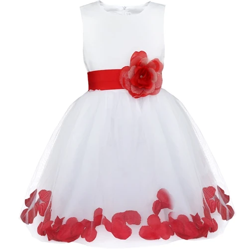 Платье для девочек с лепестками и цветком - Цвет: Red