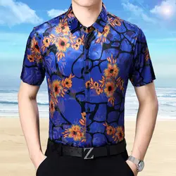 Новый летний мужской сексуальный полое платье рубашка бархатный с короткими рукавами цветочный одежда See Through полые Мужские рубашки для