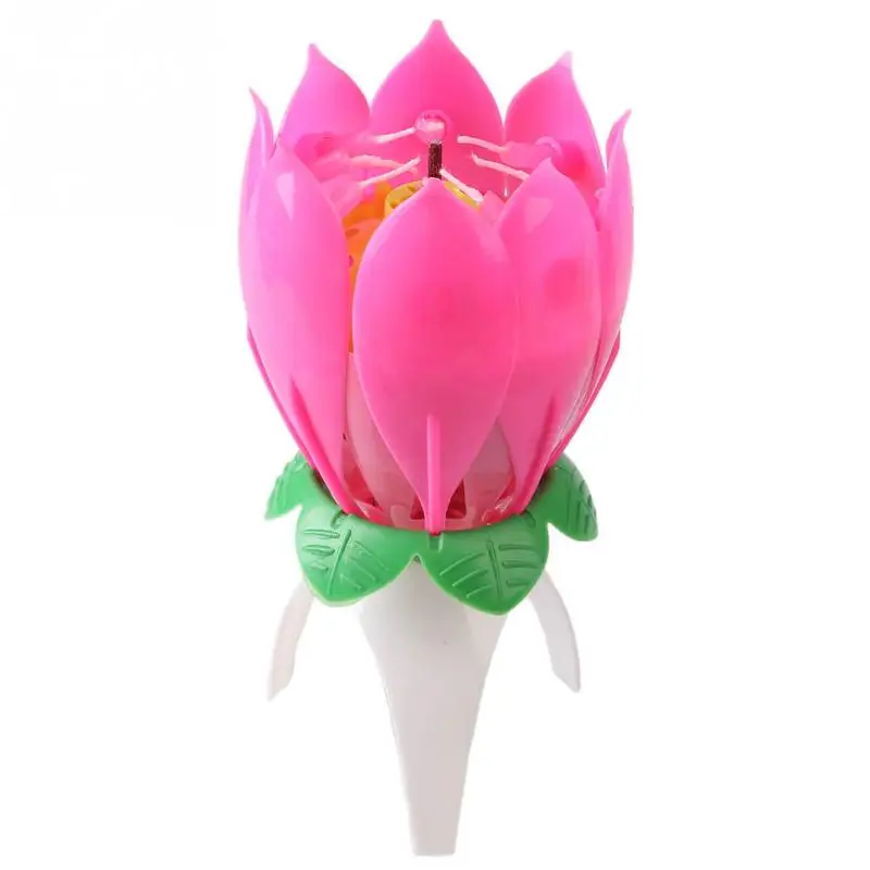 Birthday Musical Candle Cake Flower Lotus Music Rotating Candle Sparkle