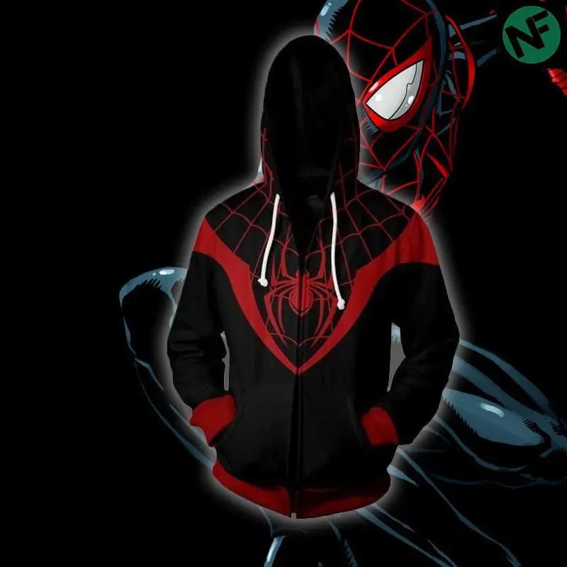 Movie Miles Morales Spider cosplay толстовки с капюшоном для мужчин на молнии с капюшоном тонкая толстовка куртка Костюмы на Хэллоуин Топы