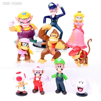 

10 pcs/set Super Mario Bros Luigi Peach PVC Action Figures Donkey Kong Wario Waluigi Toad Anime Figurines Kids Toys brinquedos