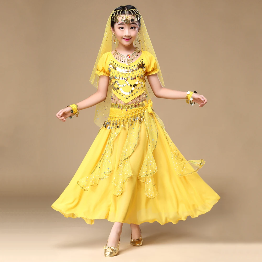 Танец живота восточные костюмы детские танцевальные комплекты живота девушки Болливуд индийская практика представление одежда 6 шт./компл
