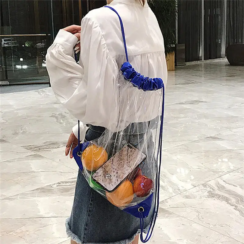Модная прозрачная сумка через плечо, пляжная сумка с кулиской, водонепроницаемая прозрачная сумка, рюкзак на шнурке, школьная сумка, спортивная сумка