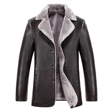 Высокое качество Мужская кожаная куртка из искусственной овчины кожаное пальто Мужская мотоциклетная куртка мужская зимняя кожаная куртка теплая меховая подкладка