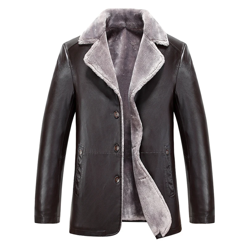 

2019 High Quality Men Leather Jacket Faux Sheepskin Coat Men Motorcycle Jacket Mens Winter Leather Coat Warm Fur Lined Coat