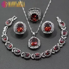 Американский и Европейский 925 пробы серебряные женские Ювелирные наборы Красный Гранат Серьги кольцо ожерелье кулон браслет бесплатный подарок JS144