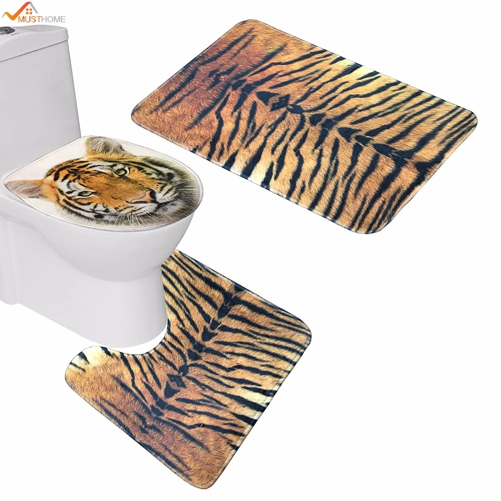3Pcs/Set Bathroom Non-Slip Tiger Zebra Pedestal Rug+Lid Toilet Cover+Bath Mat 3Pcs/Set Bathroom Non-Slip Tiger Zebra Pedestal Rug+Lid Toilet Cover+Bath Mat