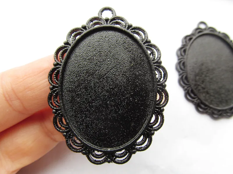 

100pcs Black Oval Leice Border Base Setting Tray Bezel Pendant Charm,fit 30mmx40mm Cabochon/Cameo,DIY Accessory Jewellery Making