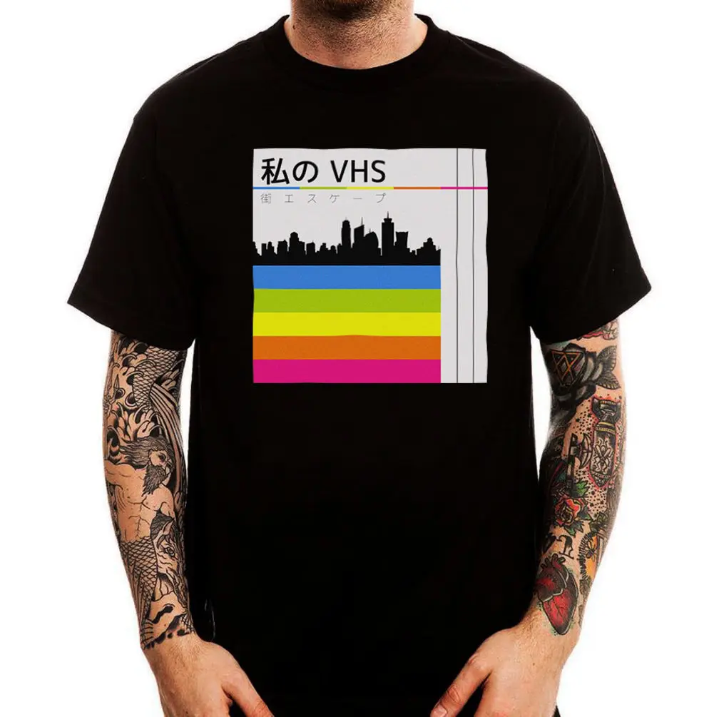 Летняя крутая футболка 2019 Обложка с лентой VHS Стильная черная Хлопковая мужская