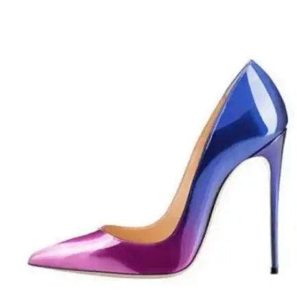 

new brand women pumps high heel shoes patent leather 12cm thin heel fashion red wedding shoes Splicing color 34-44 box and bag