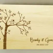 Пользовательские выгравированы Ёлки пара Товары для птиц деревенский гостей свадьбы фотоальбом деревянный гостевые книги Приём партия выступает украшения