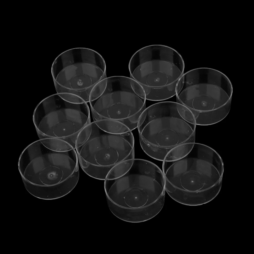 Heat-Resistant Clear Plastic Tea Light Container Cups 10 Pack, Round Shaped, 30mm x 16mm (Dia x Height)