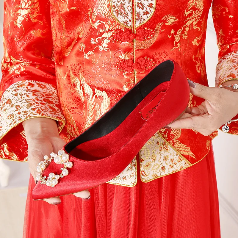 

LUZHIMEI Wedding Dresses Women's Shoes 2018 New Sequins Crystal Buckles Shoes Pointed Shoes Pregnant Women Shoes