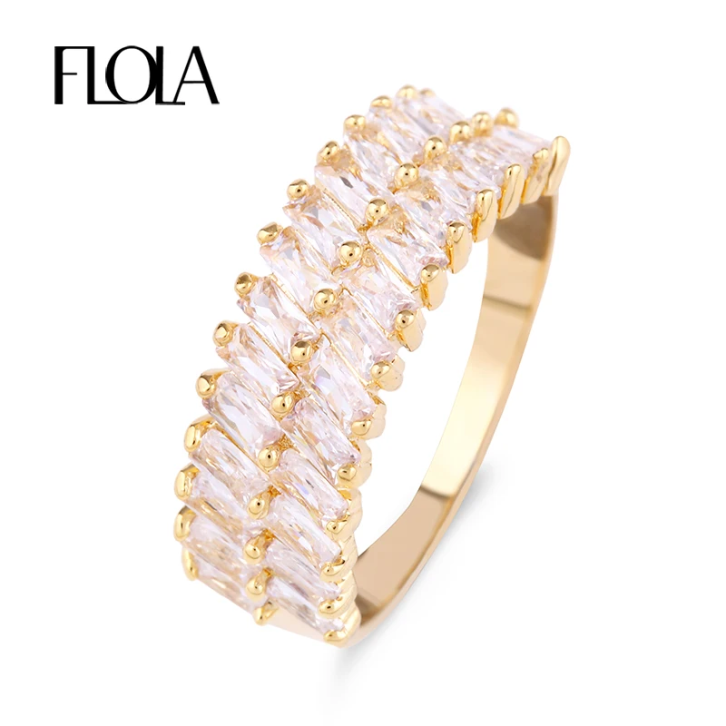 

FLOLA Full-zircon Marquise Double Row Shiny OL Style Finger Ring Romantic Silver/Gold CZ Micro Paved Ring Wedding Band rige84