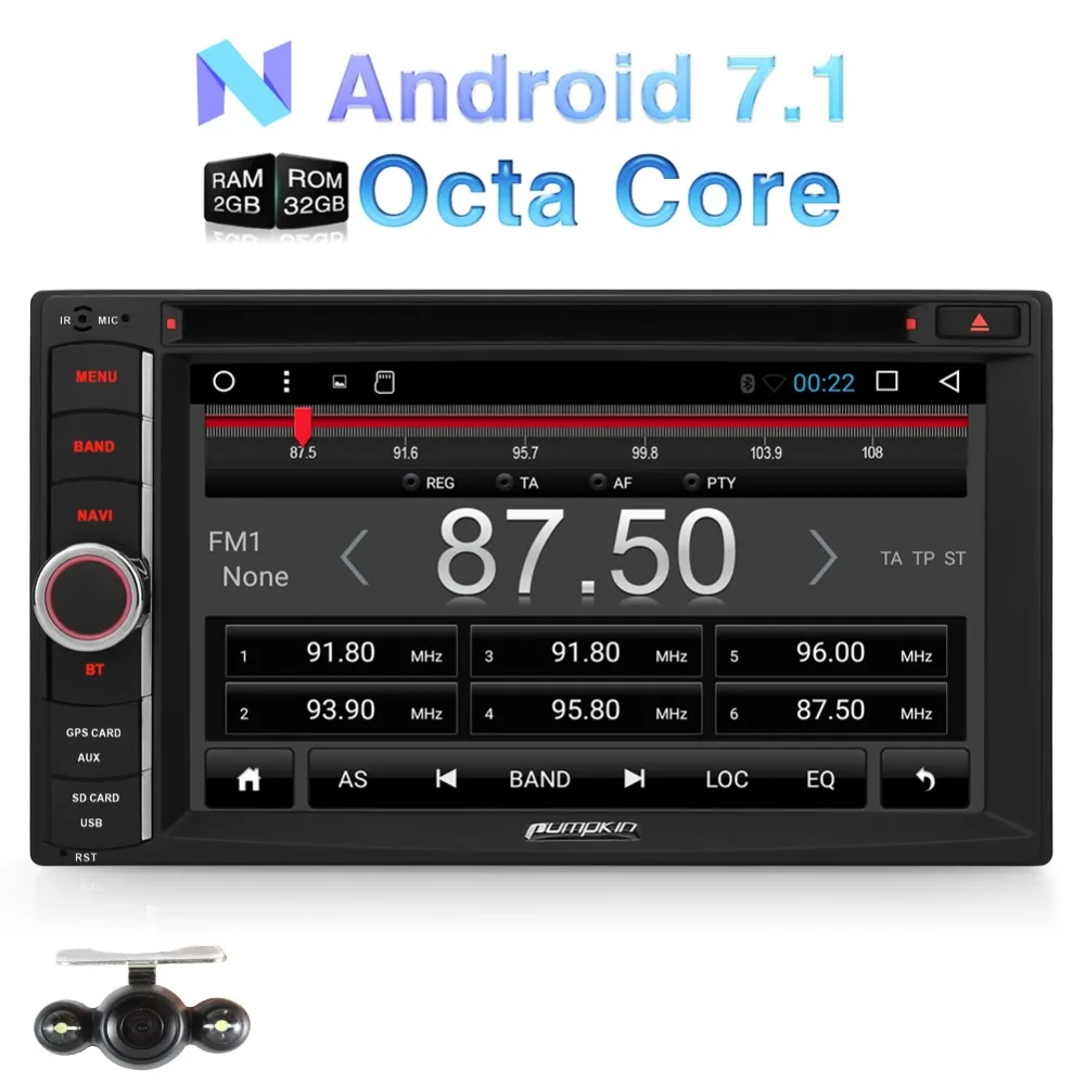 

Pumpkin 2 Din 6.2''Android 7.1 Universal Car DVD Player Qcta-core GPS Navigation Car Stereo FM Rds Radio Bluetooth Wifi Headunit