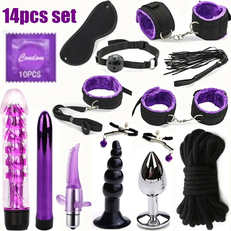 BDSM Erotic Toy Set sexy toys Adult Games sex Bondage Restraint,Handcuffs Nipple Clamp Whip Collar sex toys for couples 4