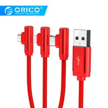 ORICO 90 градусов USB кабель 3 в 1 освещение тип-c Micro данных USB кабели для Xiaomi iPhone X 8 7 6 быстрая зарядка зарядное устройство провод шнур