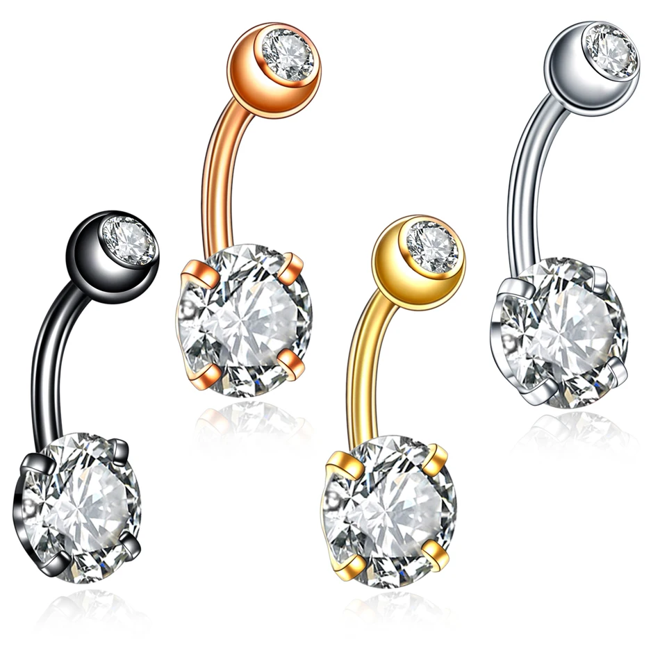 4pcs/lot Steel Double Crystal Gem Belly Button Piercing Navel Bar Rings