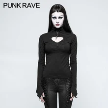 Панк рейв женская рубашка в готическом стиле черная футболка с длинными рукавами на основе кружева тонкая женская сексуальная вечерние топы рубашка