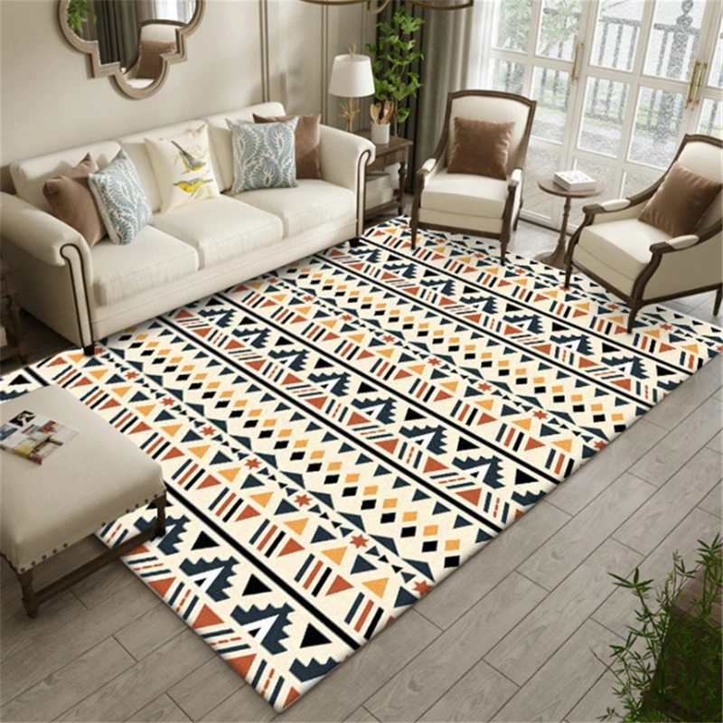 AOVOLL Area Rug for Living Room Carpet Kids Room Bedroom Rug Geometric Striped Ethnic Style Orange Carpet Mechanical Wash