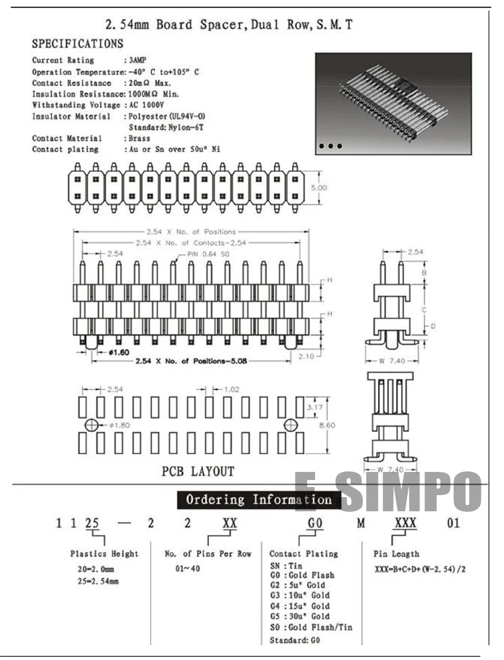 2.54 SMT board spacer