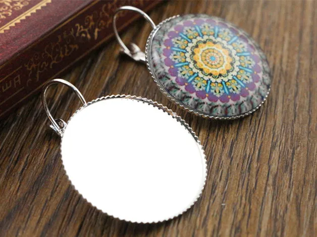 

25mm 10pcs Bright Silver Plated French Lever Back Earrings Blank/Base,fit 25mm glass cabochons,buttons;earring bezels (L5-07)