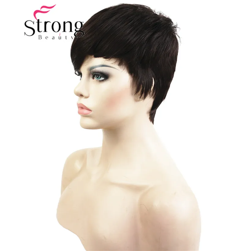 StrongBeauty короткие сторона взрыва красный асиstraight прямой парик полный синтетические парики выбор цвета