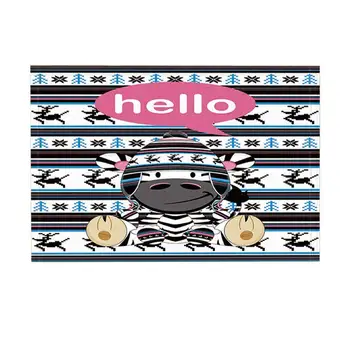 

Kids Decor Cute Zebra with Cartoon Wooly Hat Bath Rugs Non-Slip Doormat Floor Entryways Indoor Front Door Mat