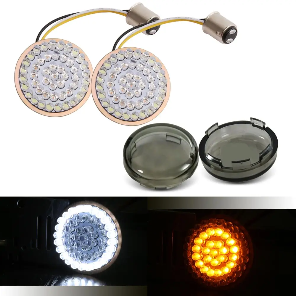 

Motorcycle White/Amber 1157 Bullet Front LED Turn Signal Inserts For Dyna Super Glide Custom FXDC, Road King FLHR