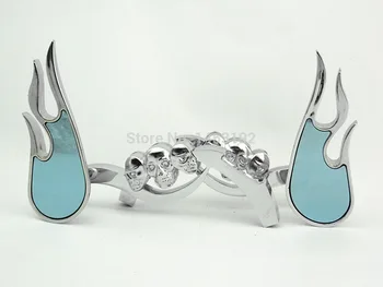 

NEW Free Shipping Chrome Flame Skull Rearview Mirrors For Harley Motorcycle Cruiser Chopper Custom