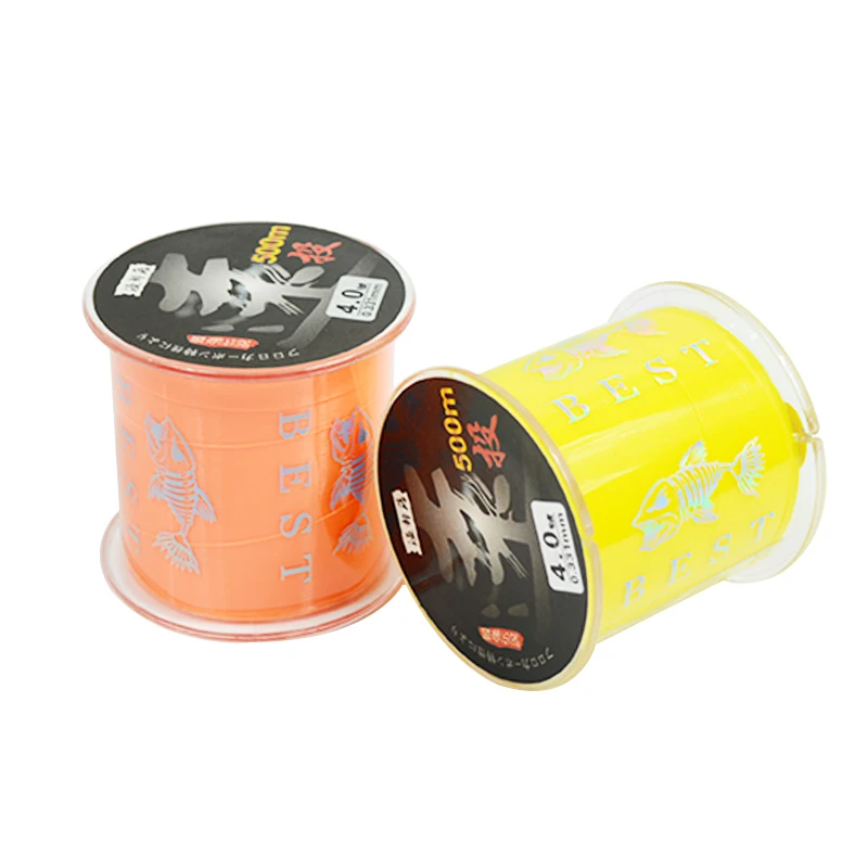 

Super Anti-abrasion Half Floating Nylon Fishing Line 500M Fluorescent Green Orange Color Nylon Fishing Line for Sea Lake Fishing