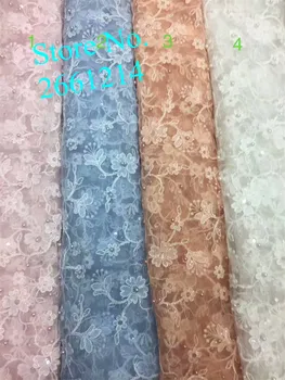 

4 colors French Tulle Lace beaded Mesh Wedding Dress Fabric Latest Design with High Quality