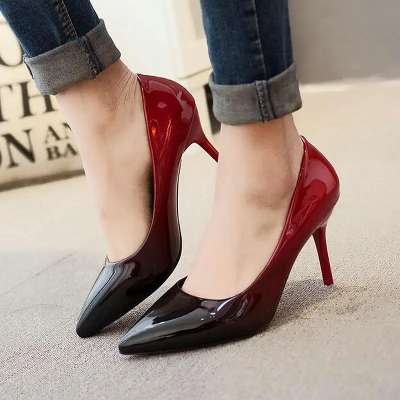 

Drop ship Women pumps Fashion pointed toe patent leather stiletto high heels shoes Spring Summer Wedding Shoes woman high heels