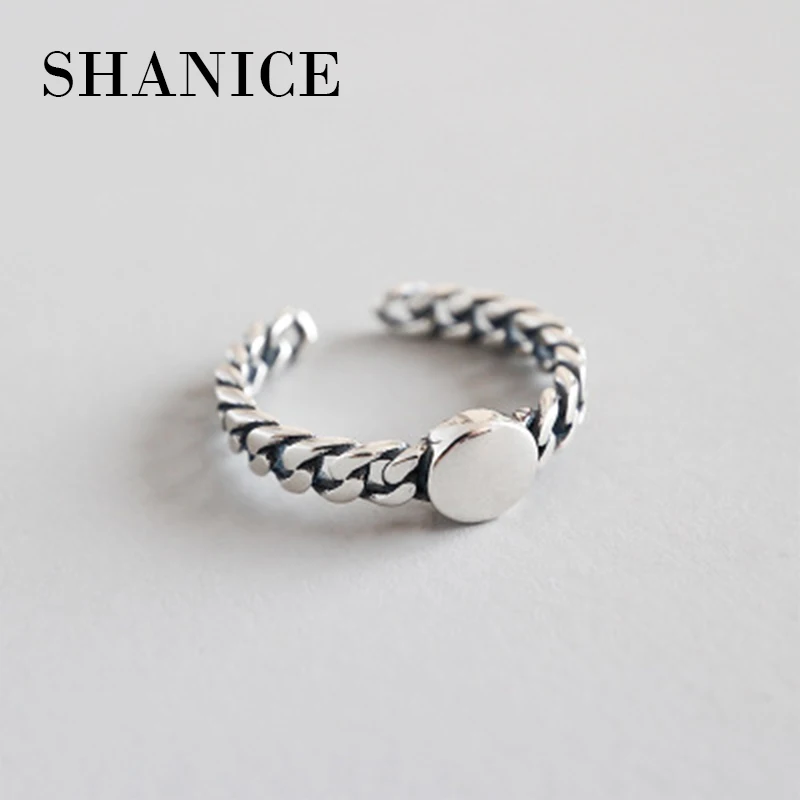 

SHANICE Trendy 925 Sterling Silver Open Rings Retro Round Face Chain Adjustable Finger Rings Korea Style Silver Jewelry