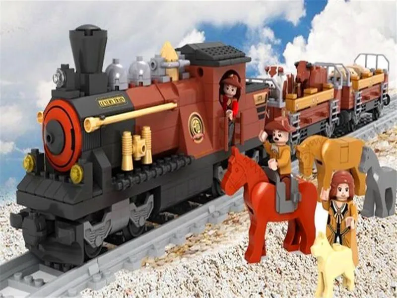

AUSINI 25813 City Red Old Locomotive Train Model Figure Blocks Compatible Legoe Educational Building Bricks Toys For Children