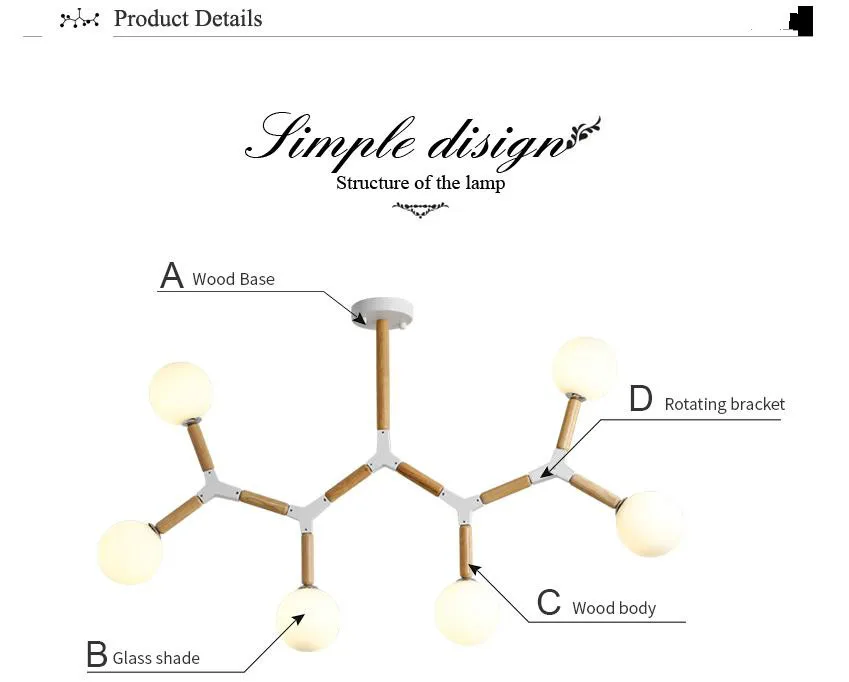 Творческий Nordic светодиодный Люстра с Стекло мяч для Гостиная Спальня деревянные люстры G9 осветительные приборы для внутреннего