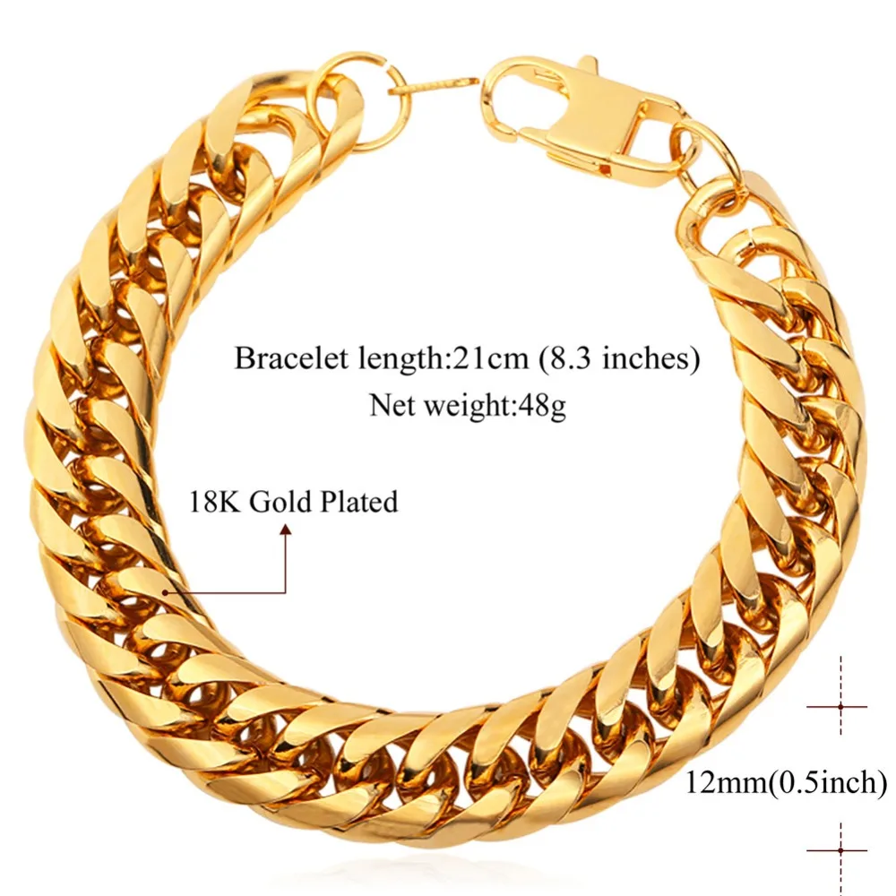 U7 Stainless Steel statement Necklace And Bracelet Set Wholesale Gold Color Hip Hop Chunky Big Chain For Men Jewelry Set S747