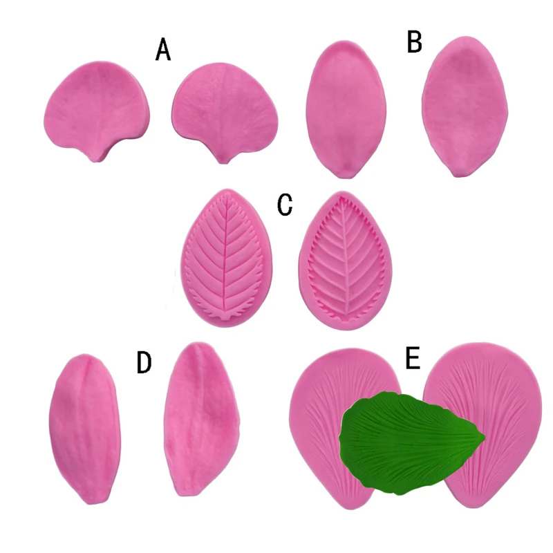 

5 Style Leaf Press Silicone Mould Baking Tools Cake Decorative Molds Fondant Sugar Craft Mold