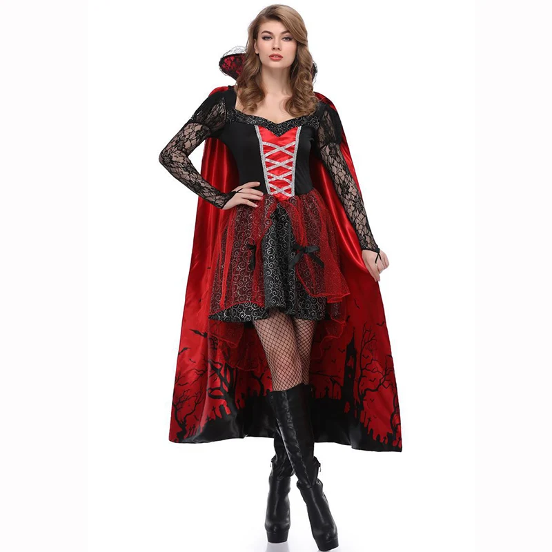 Black & Red Gothic Dark Queen Halloween Costumes For Women Vampire ...