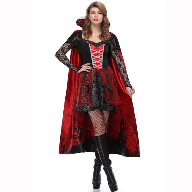 black red gothic dark queen halloween costumes for women vampire cosplay fancy dress adult carnival