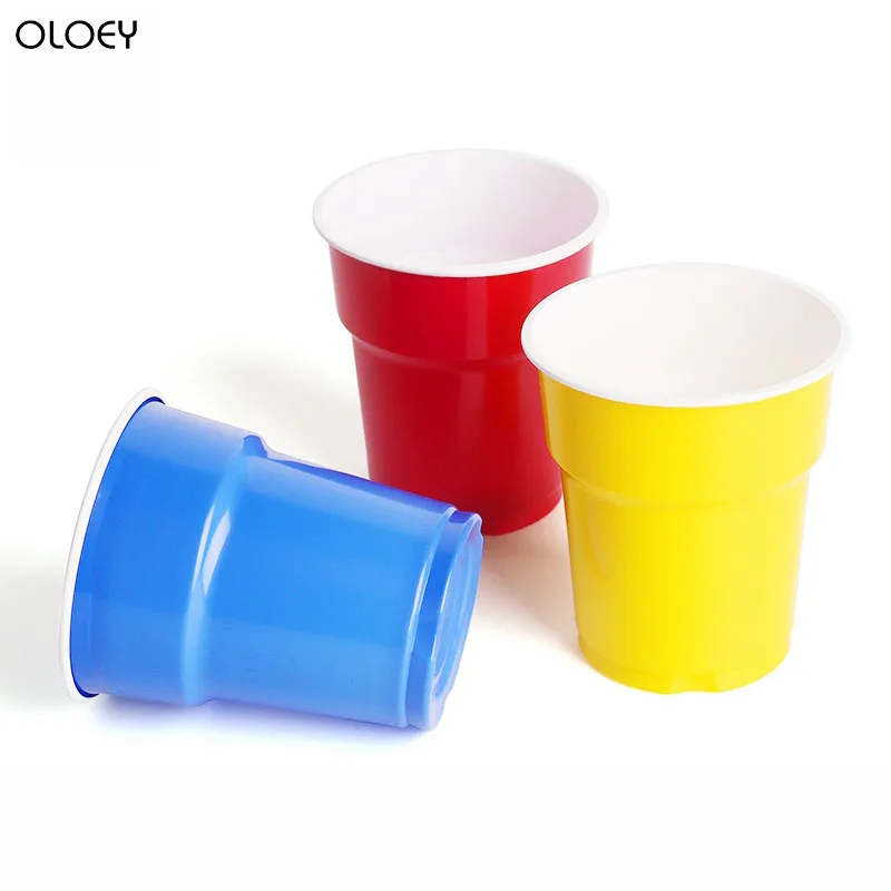 

OLOEY 3 Solid Color Disposable Plastic Party Cups for Drink Beer or Birthday Christmas Home Game Party Beer Pong High Quality