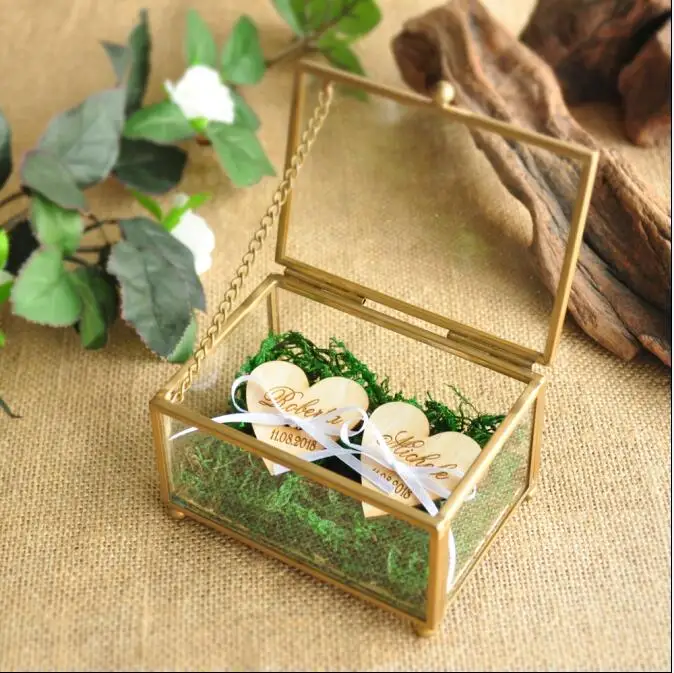 Персонализированная стеклянная коробка для колец, медное свадебное кольцо, коробка для носителя, витражное стекло, кольцо, подушка, шестиугольная коробка, Геометрическая коробка для ювелирных изделий - Цвет: 10 x 8 x 6