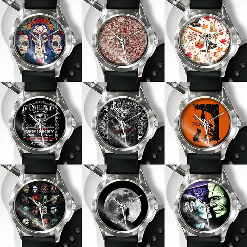 

Fashion Halloween Skull Horror Punk Design PVC Band Quartz Analog Display Wrist Watch