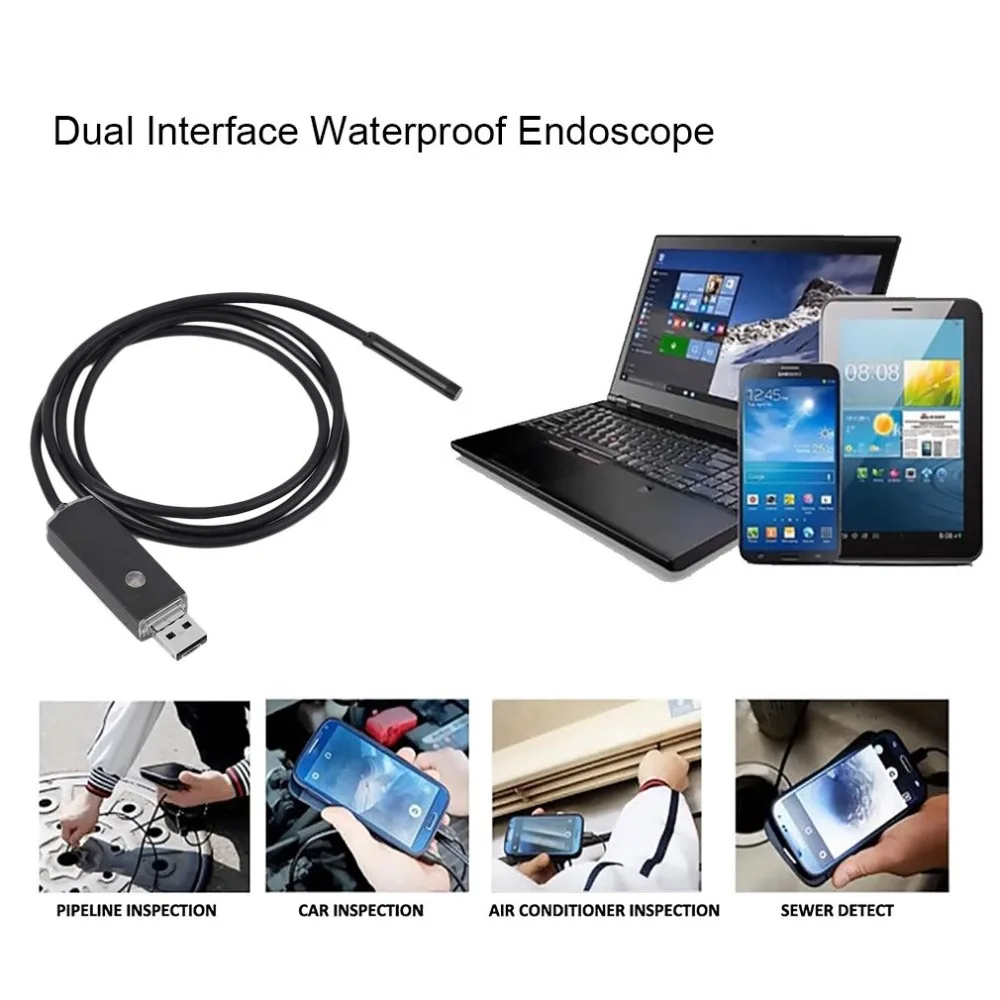 2 в 1 двойной интерфейс USB Водонепроницаемый эндоскоп 5 мм Диаметр объектива м/2 м/5