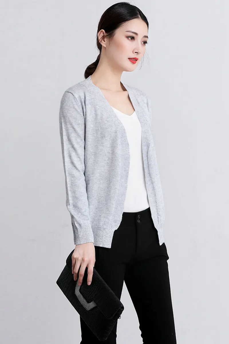 

Spring Autumn NEW Cashmere Blended Knitted Cardigan Back Kick Pleat Loose Female Long-Sleeve V-neck Wool Cardigan Jacket